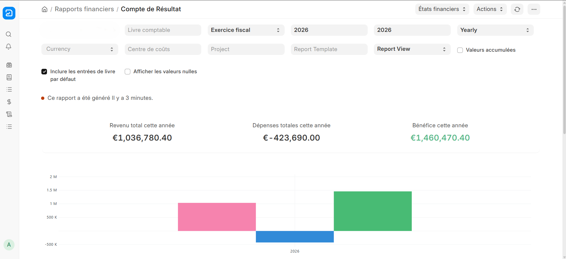 P&L and cash flow report